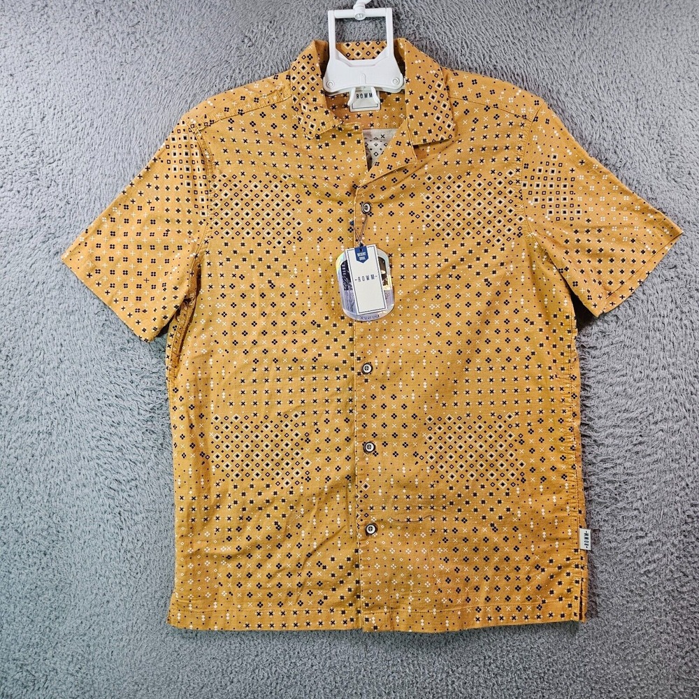 $55 NWT ROWM Shirt Men Small Button Up‎ Short Sleeve Geometric Print Stretch